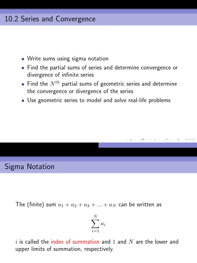 Series Convergence and Sigma Notation | PDF | Series (Mathematics ...