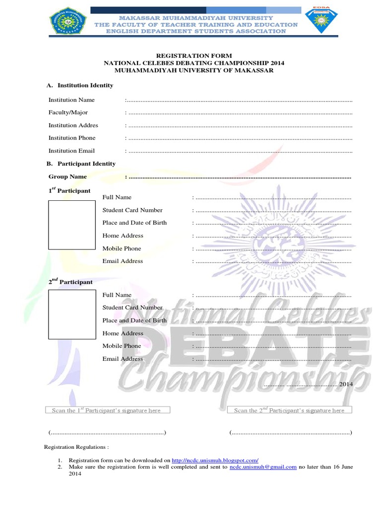 Registration Form National Celebes Debating Championship 2014 ...