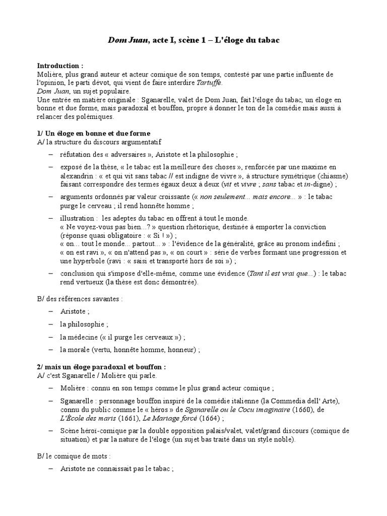 Dom Juan Acte 1 Scene 2 Dom Juan Acte 1 Scene 1 Tabac Plan Detaille | PDF | Comédie | Molière