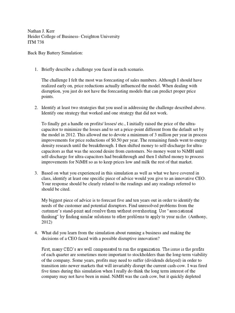 Back Bay Battery Simulation Pdf Disruptive Innovation Simulation