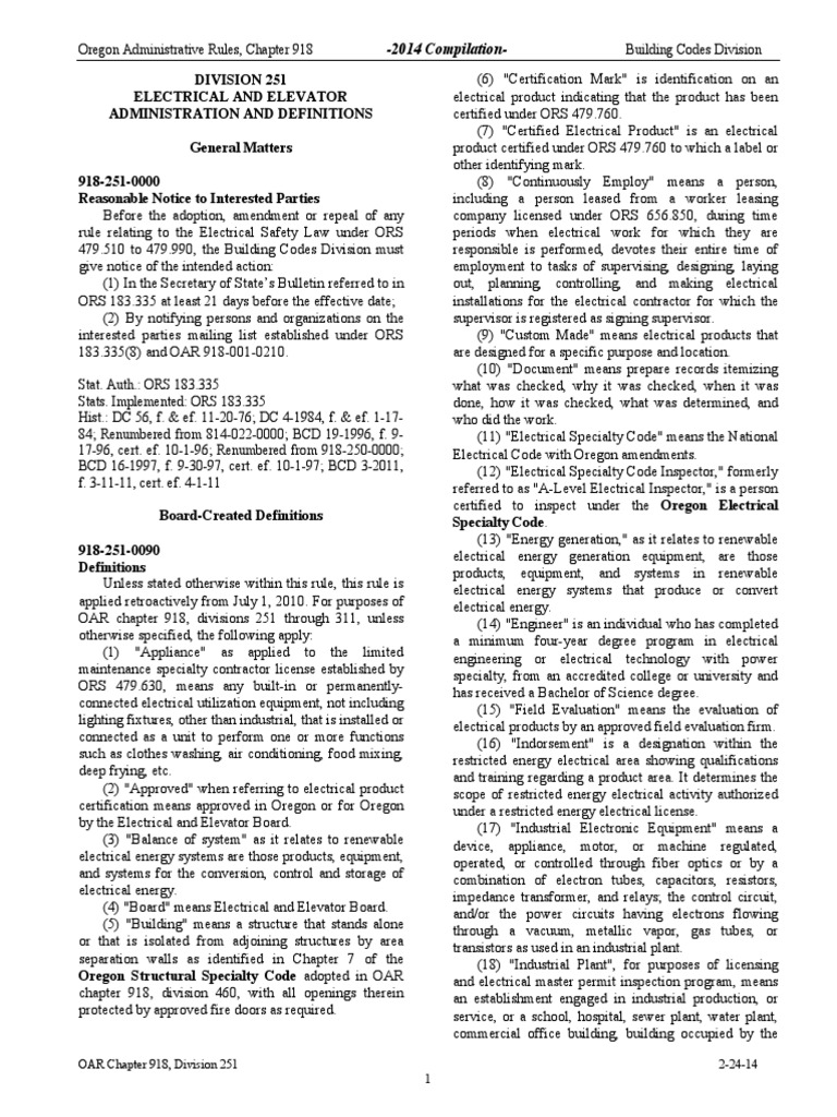 Oregon Administrative Rules Chapter 918 (Divisions 251311) PDF