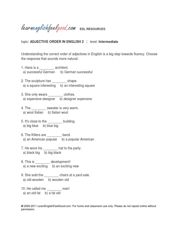 Adjectives Order | PDF