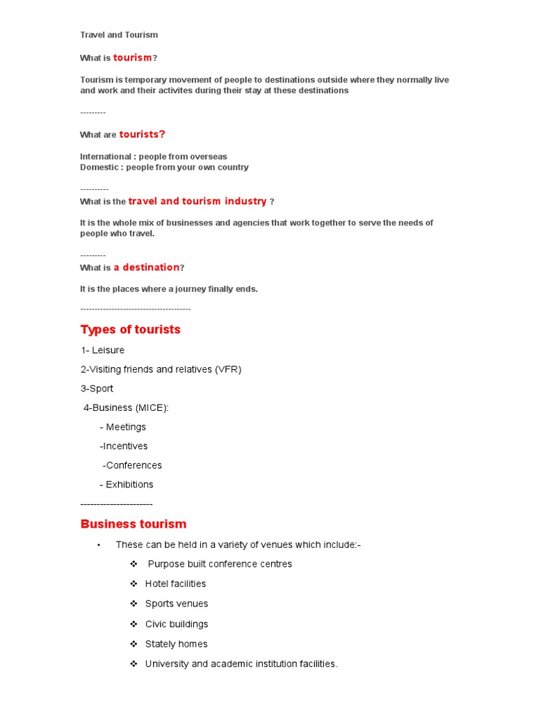 Travel And Tourism Igcse Revision Notes