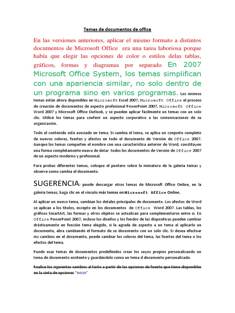 Temas de Documentos de Office | PDF | Microsoft Office | Microsoft Word