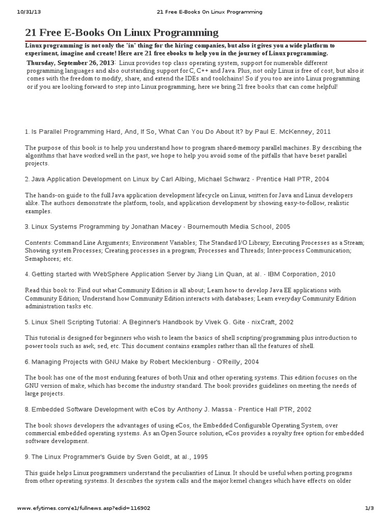 21 Free E-Books On Linux Programming | PDF | Linux | Operating System
