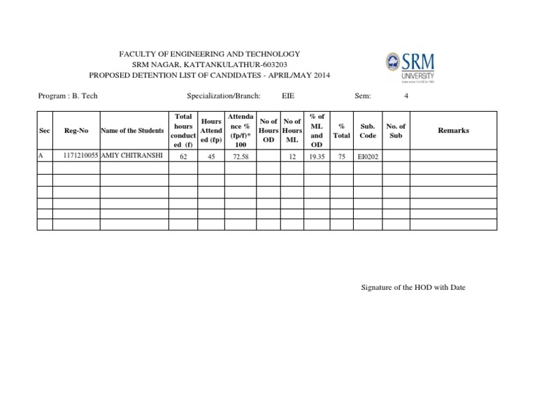 Proposed Detention List - EIE Sem 4 | PDF