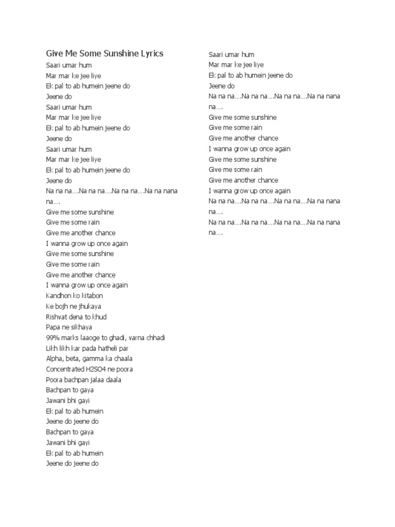 Give me some sunshine lyrics pdf