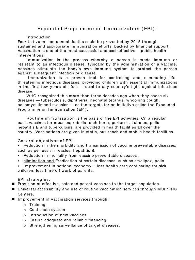 Expanded Programme on Immunization Overview | PDF | Vaccines | Vaccination