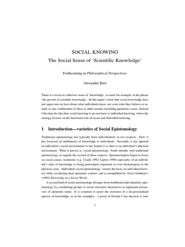 Social Knowing | PDF | Social Epistemology | Epistemology