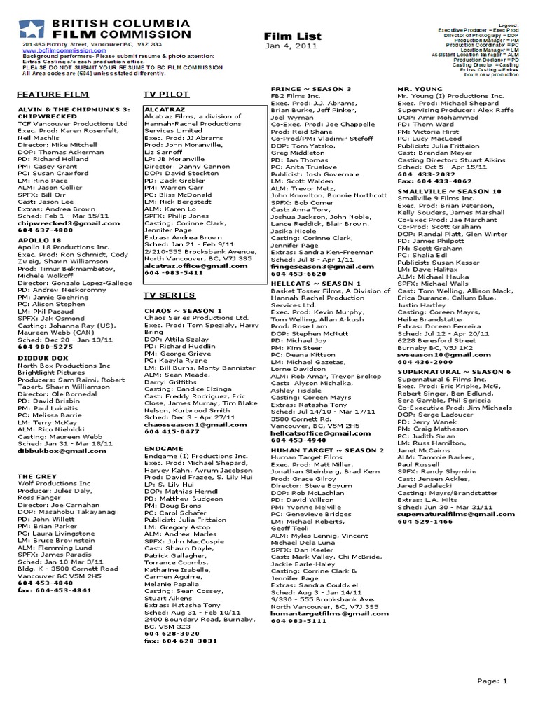 Film & TV Production Listings | PDF | Leisure