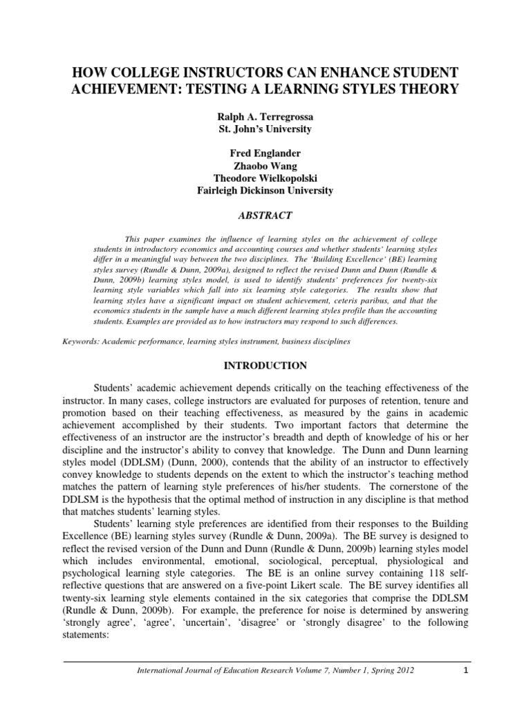 Contoh Artikel Jurnal Learning 6 | PDF | Learning Styles | Multicollinearity