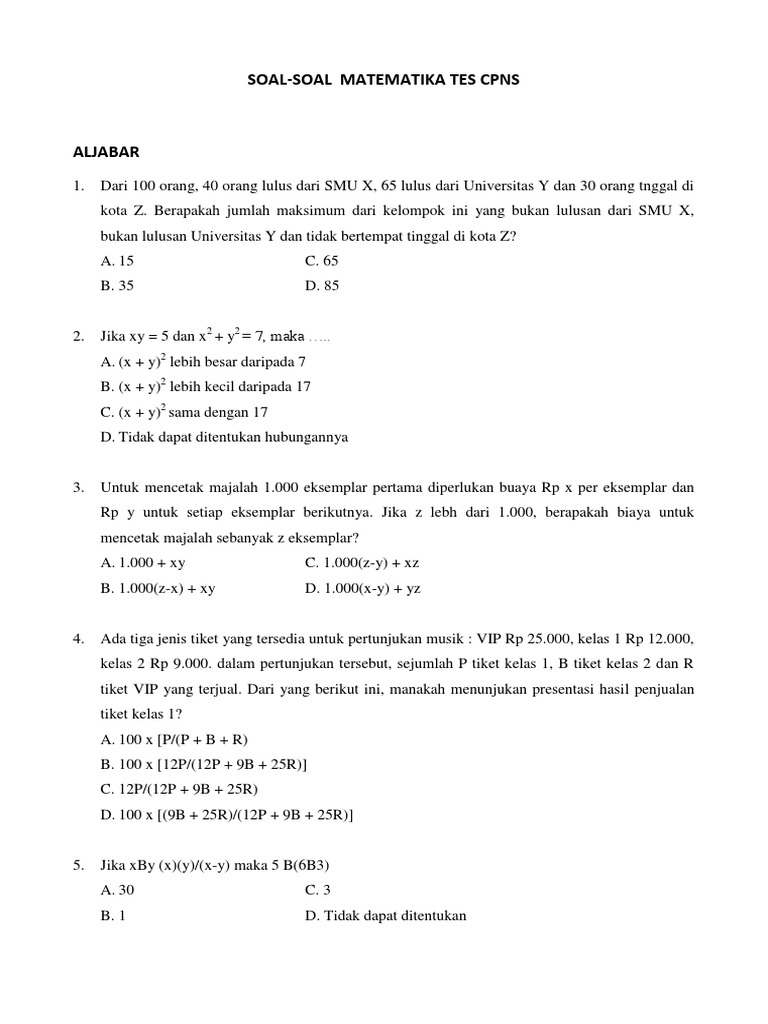 Soal Cpns Aljabar