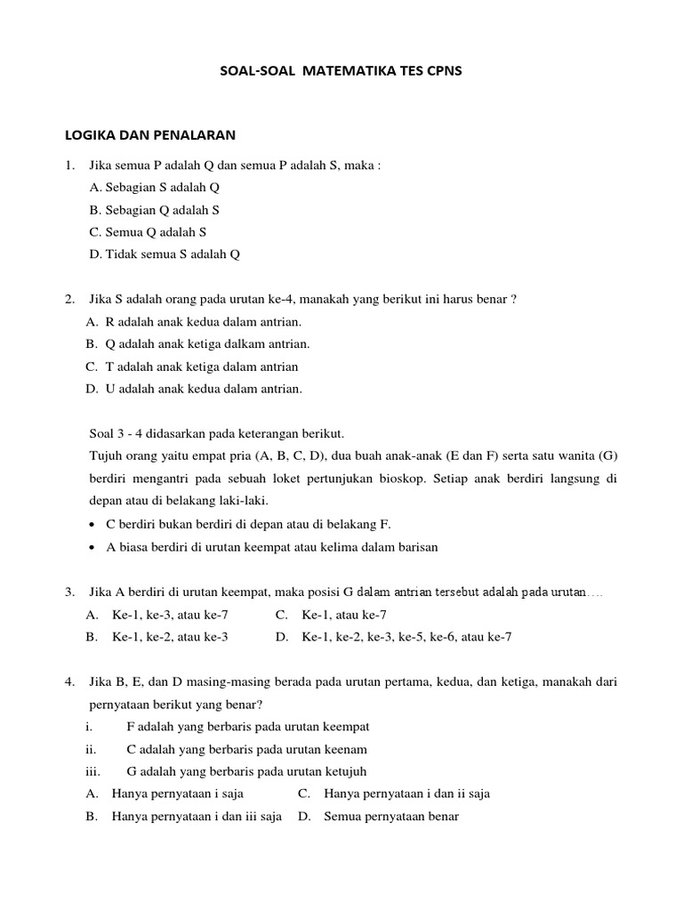 Soal Tes Cpns Logika Dan Penalaran