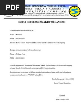 Surat Keterangan Aktif Organisasi