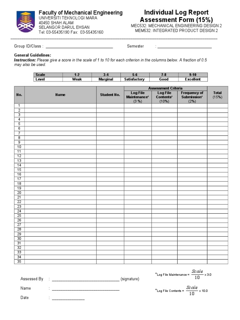 Mechanical Engineering Assessment Form | PDF