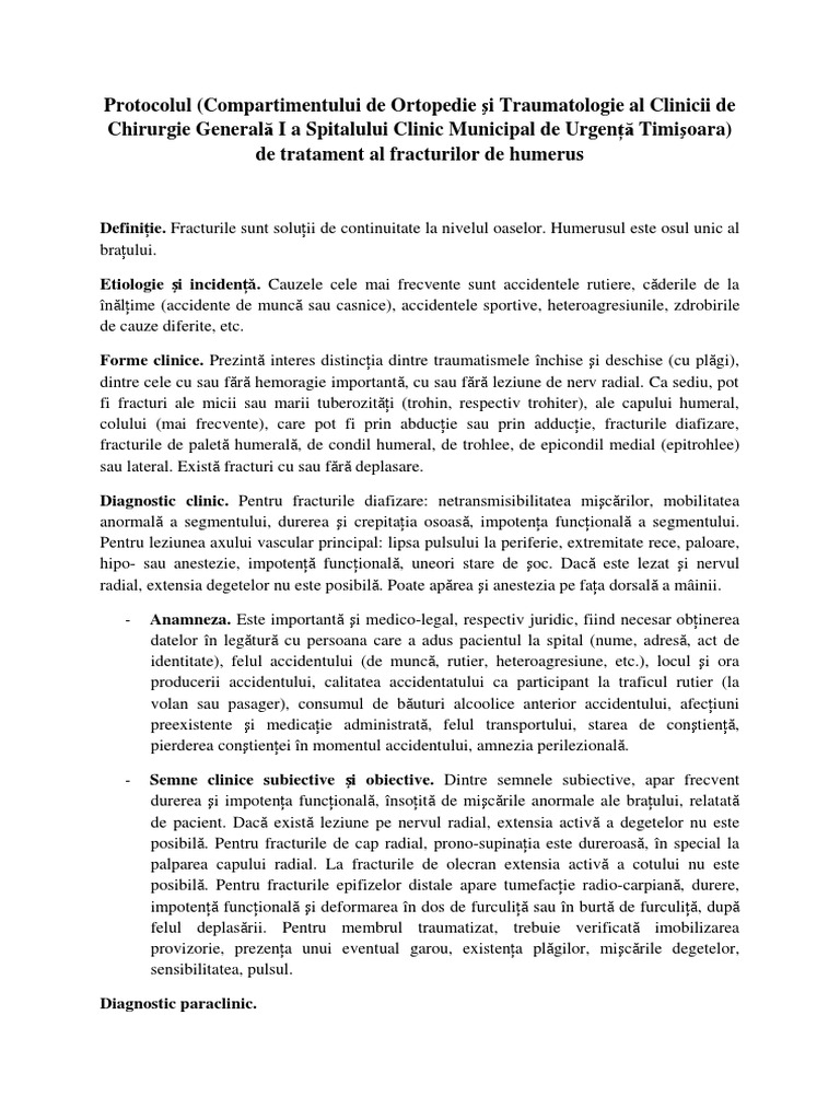 Protocol Traumatologie Fracturi Humerus | PDF