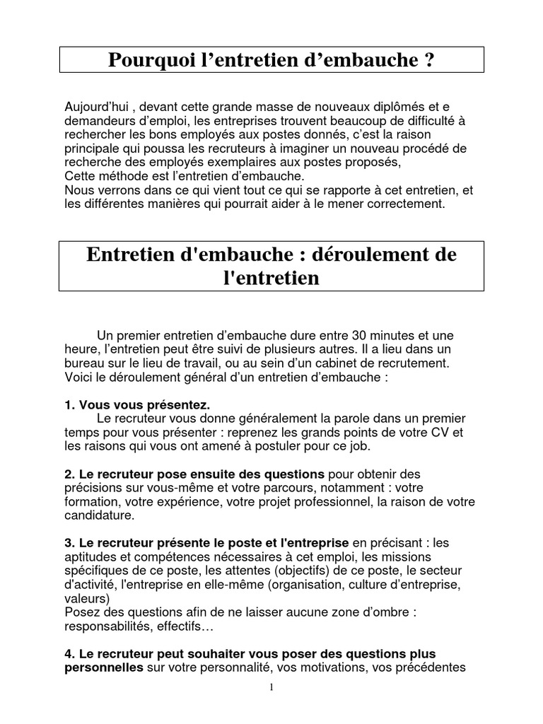Entretien D Embauche Ordre De Passage Présentez Vous Entretien Dembauche Exemple - Le Meilleur Exemple