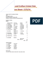 Fareham and Crofton Cricket Club Score Sheet-17/5/14