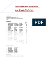 Fareham and Crofton Cricket Club Score Sheet-31/5/14