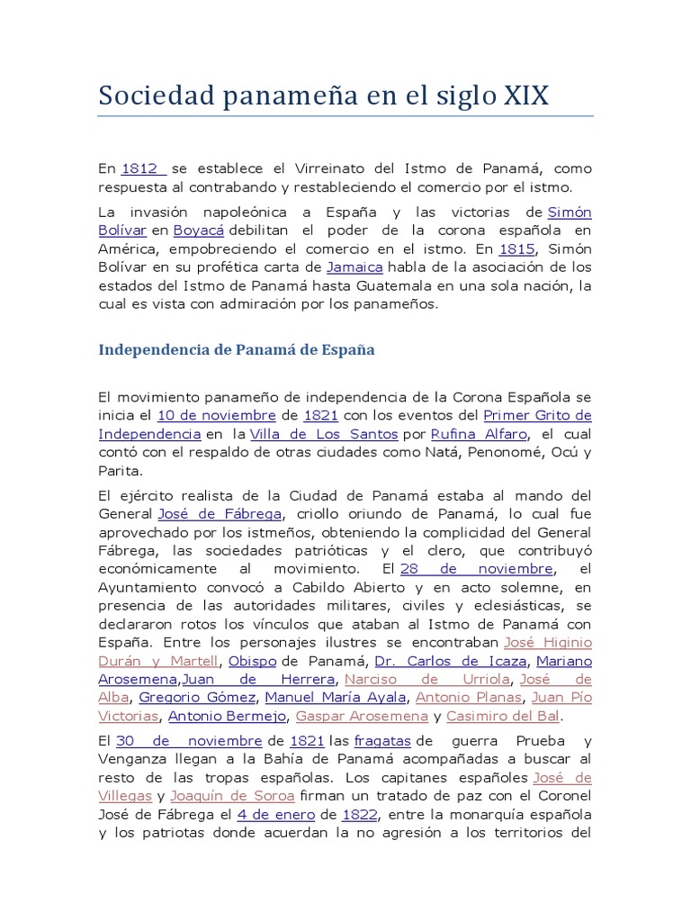 Sociedad Panameña en El Siglo XIX | PDF | Panamá | Colombia