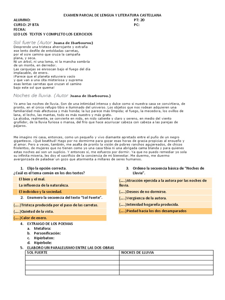 Examen Parcial de Lengua y Literatura | PDF