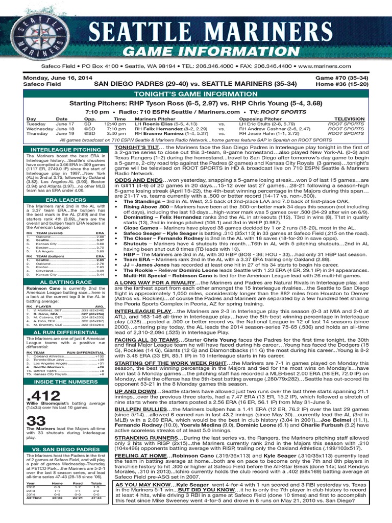 06.16.14 Game Notes | PDF | New York Yankees | New York Mets