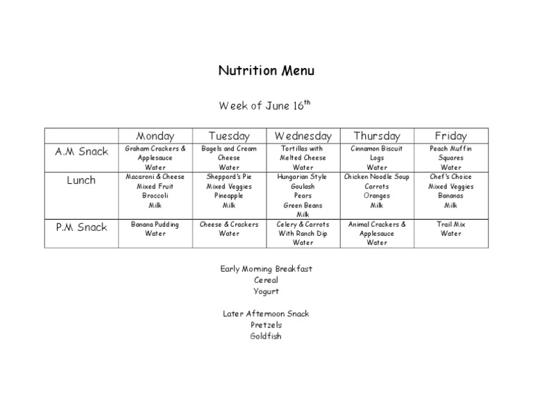 Weekly Nutrition Menu: June 16th | PDF