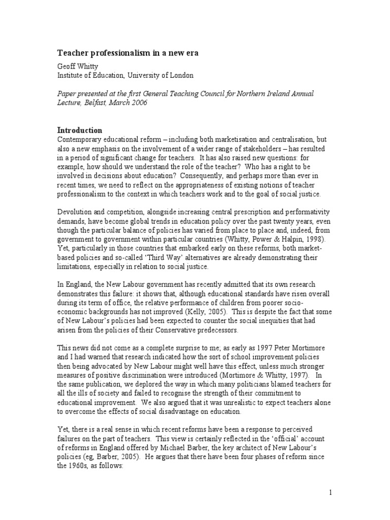 Professionalism Annual Lecture Paper Institute of Education | Teachers