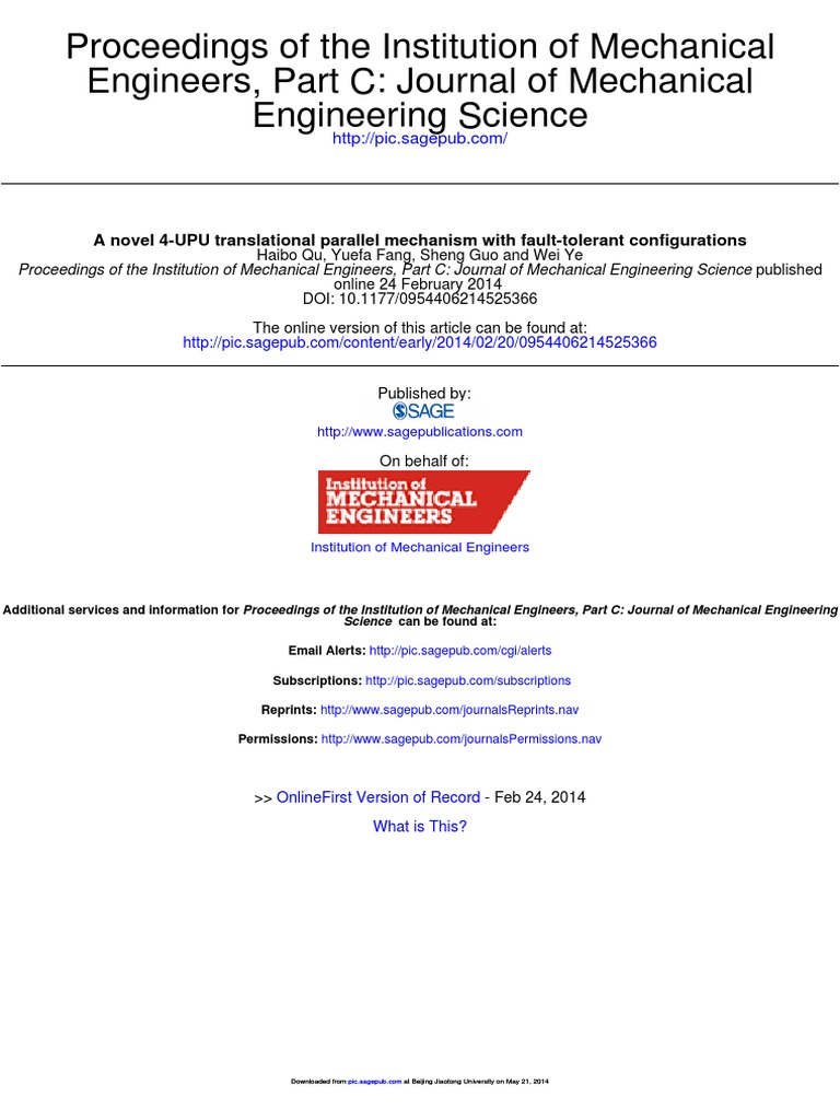 Proceedings of the Institution of Mechanical Engineers, Part C Journal