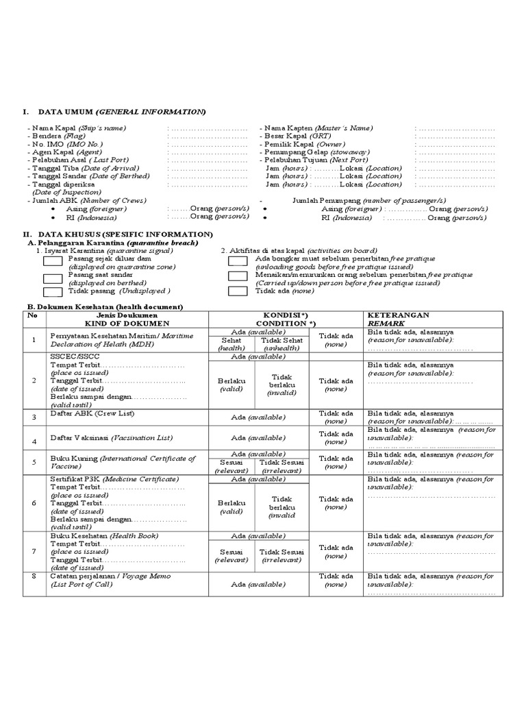 Laporan Hasil Pemeriksaan Kapal Dalam Karantina