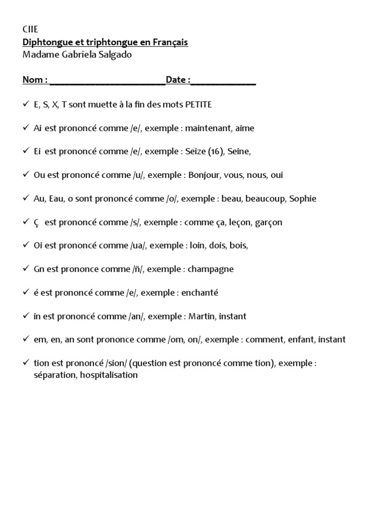 Diphtongue Et Triphtongue En Francais
