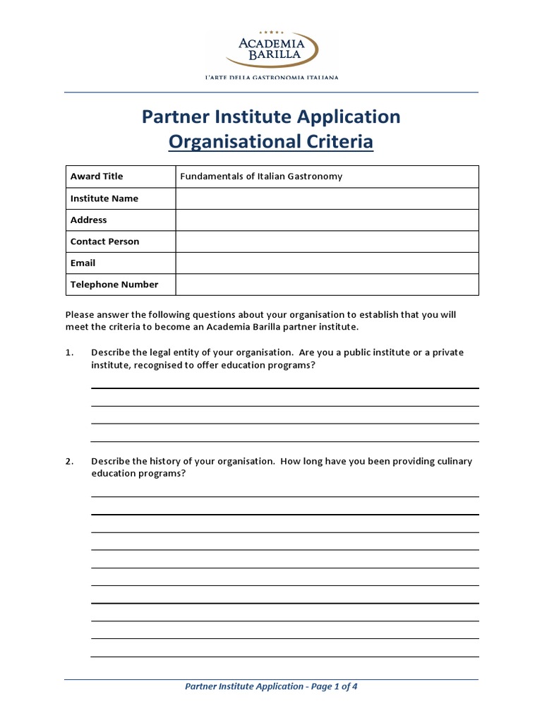 Partner Institute Application | PDF