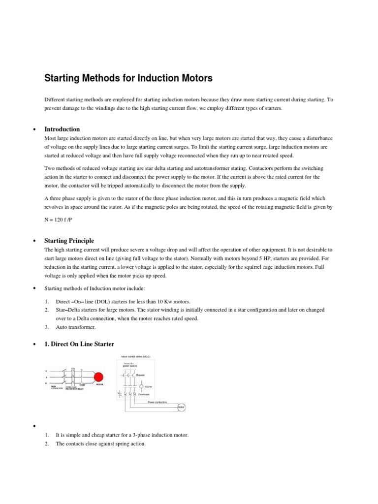 Starting Methods For Induction Motors PDF Electric Motor