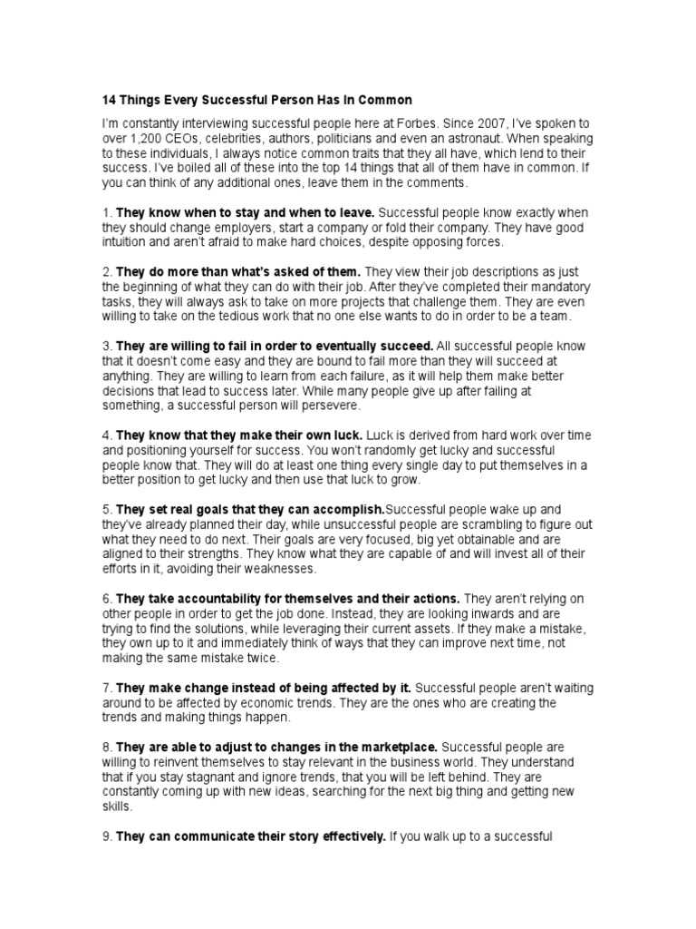 14 Things Every Successful Person Has in Common | PDF | Career & Growth ...