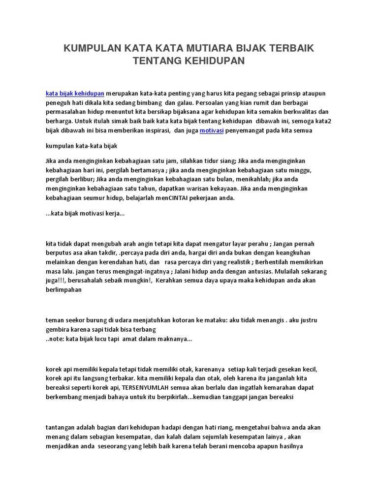 Kumpulan Kata Kata Mutiara Bijak Terbaik Tentang Kehidupan Kumpulan Kata Kata Mutiara Bijak Terbaik Tentang Kehidupan