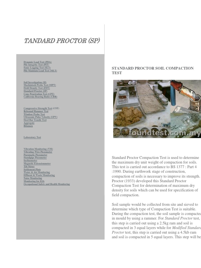Standard Proctor Soil Compaction Test | PDF