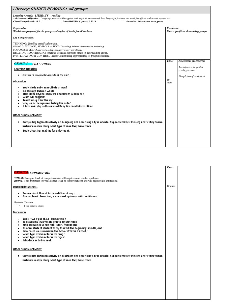 Mon Guided Reading Tumble | PDF | Reading (Process) | Reading Comprehension