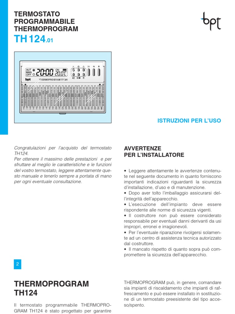 Termostato BPT th124 Manuale | PDF