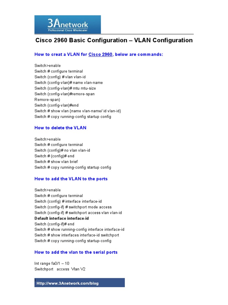 Cisco 2960 Basic Configuration - VLAN Configuration | PDF | Network ...