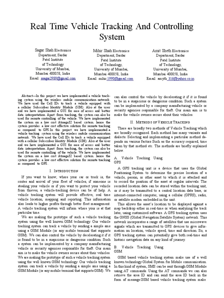 GSM-Based Real-Time Vehicle Tracking | PDF | Computer Engineering ...