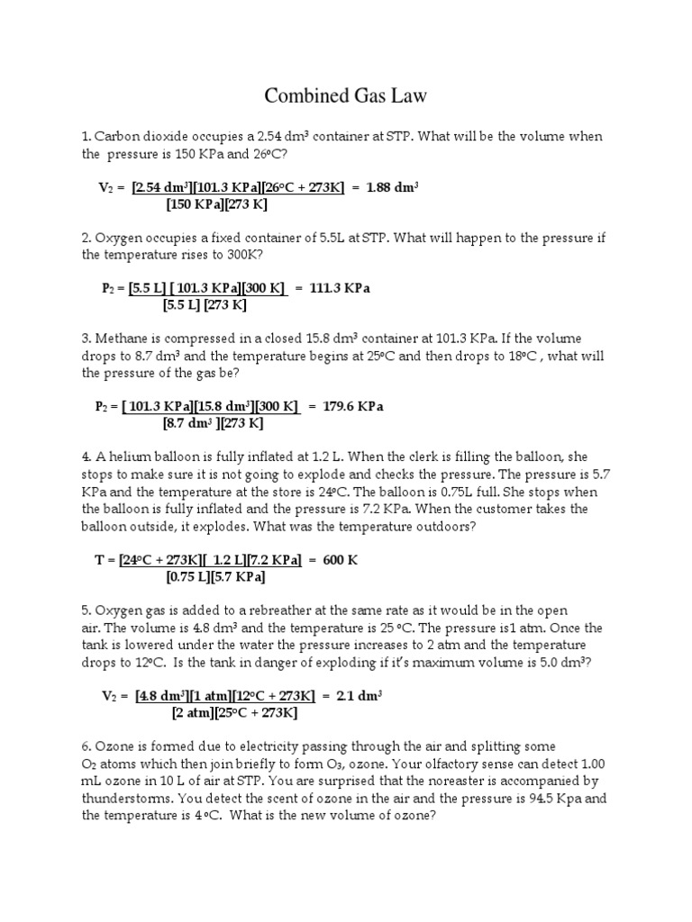 Applications of the Combined Gas Law Exploring Changes in Volume