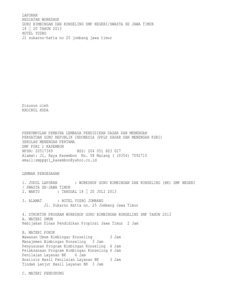 Laporan Workshop Guru Bk