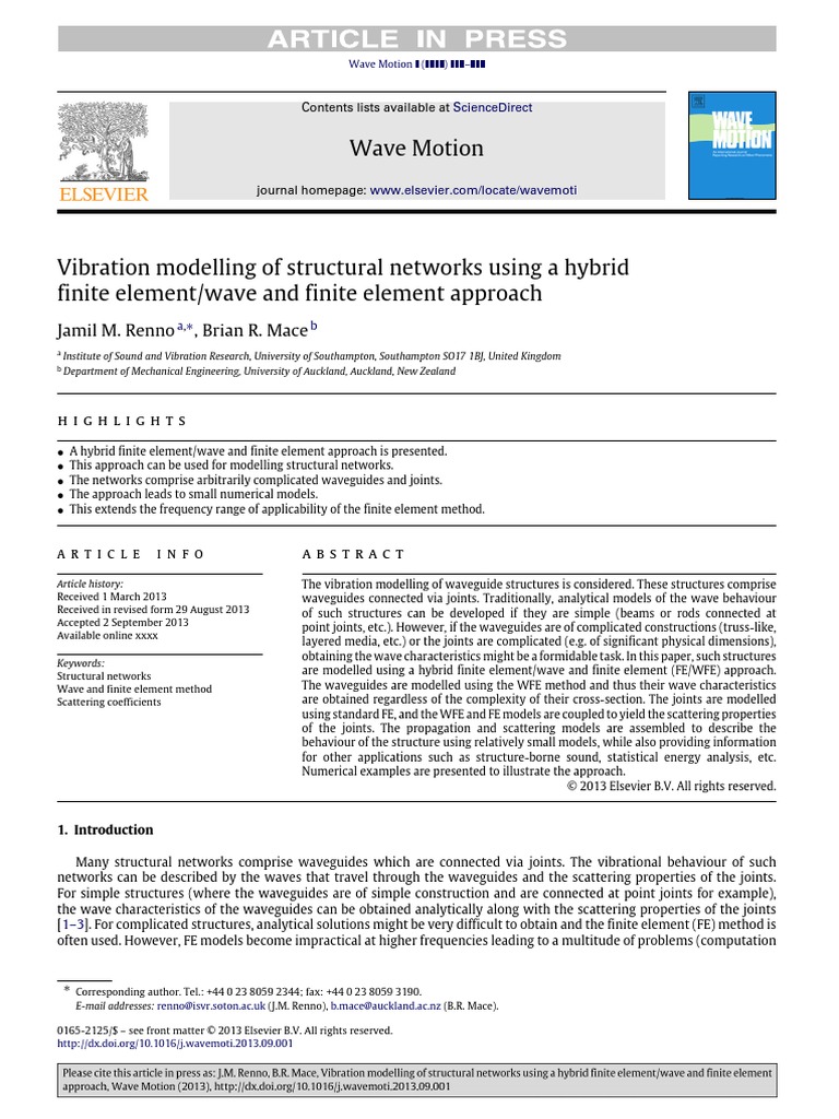 Vibration Modelling of Structural Networks Using A Hybrid Finite ...