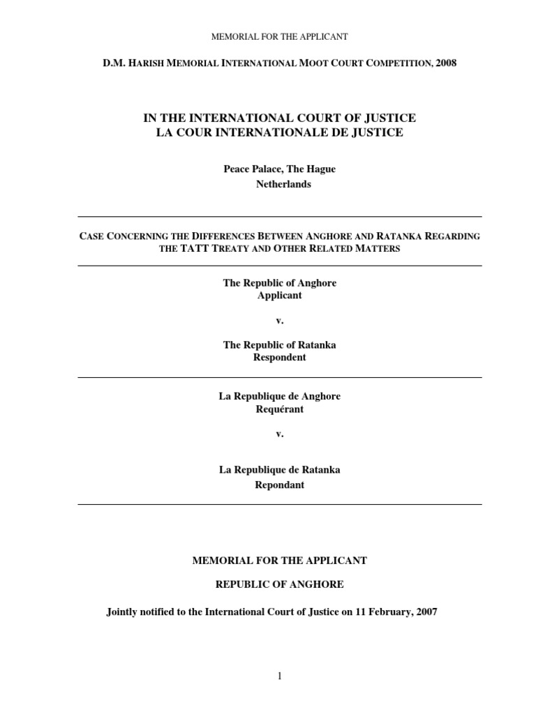 Anghore v. Ratanka: Moot Court Memorial | PDF | Treaty | Jurisdiction