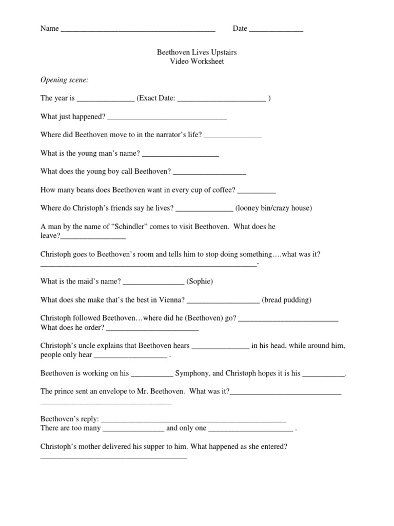 Worksheets Beethoven Lives Upstairs Worksheet beethoven lives upstairs worksheet ludwig van leisure