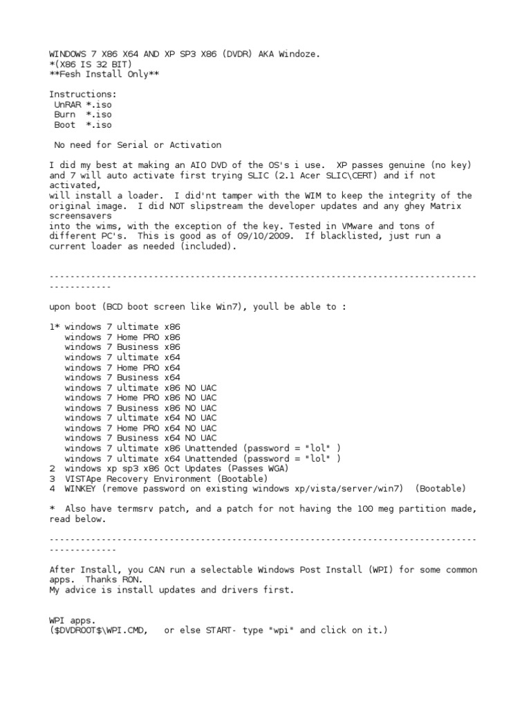 Windows 7 x86 x64 and XP Sp3 x86 (DVDR) Aka PDF Windows 7