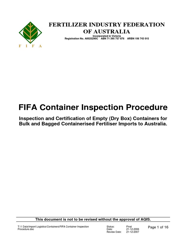 FIFA Container Inspection Procedure | PDF | Law