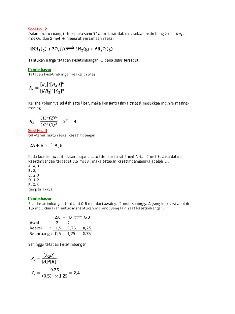 Contoh Soal Dan Pembahasan Kesetimbangan Kimia
