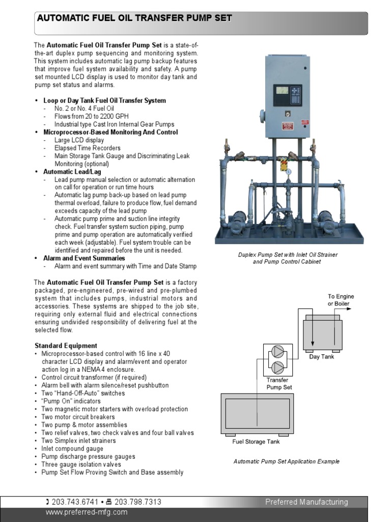 Automatic Fuel Oil Transfer Pump Set Datasheet PDF Building