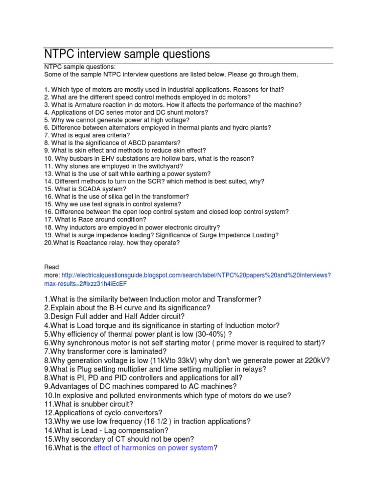 NTPC Mechanical Engineering Interview Questions | PDF | Electric Power ...